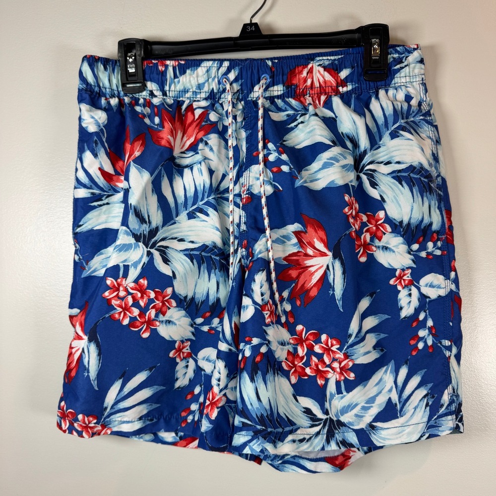 Goodfellow & Co Mens Medium Blue Tropical Floral Swim Trunks Mesh Lined